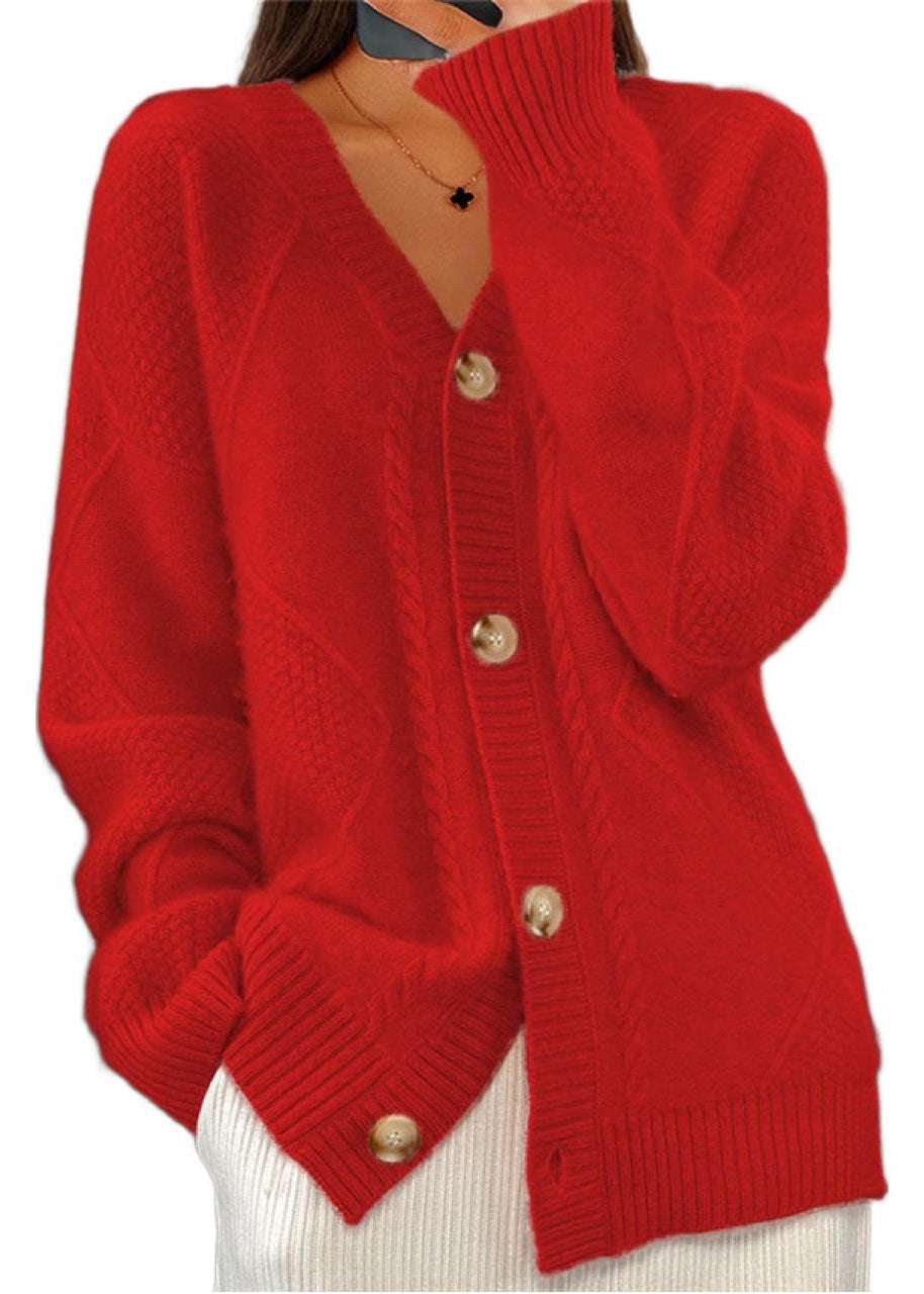 Handmade Grey V Neck Button Knit Cardigans Fall