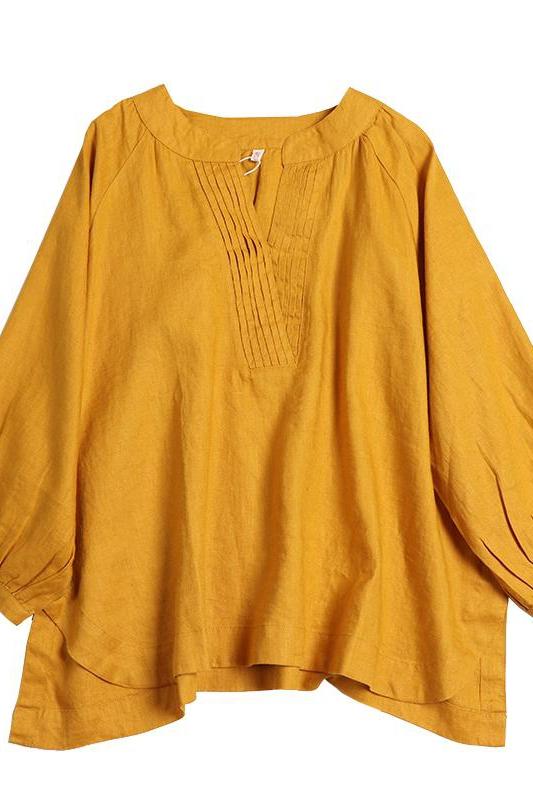 Cotton Linen V Neck Shirt Tops
