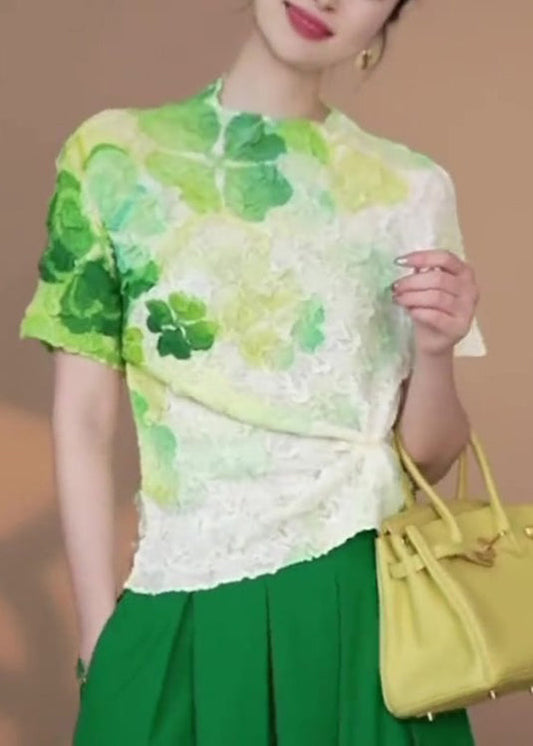 Green Tie Dye Cotton T Shirts Tops Summer