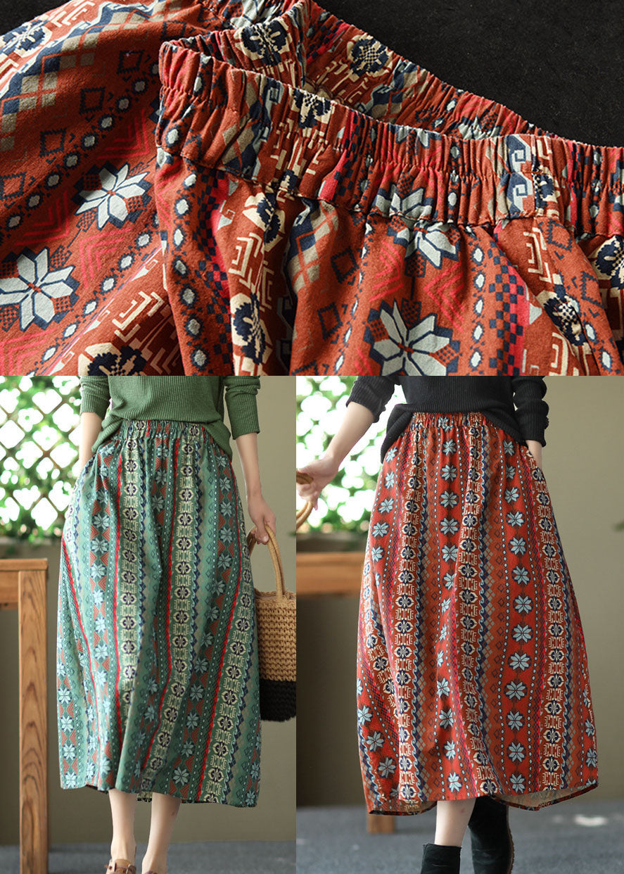 Red Elastic Waist Pockets Linen a Line Skirts Summer