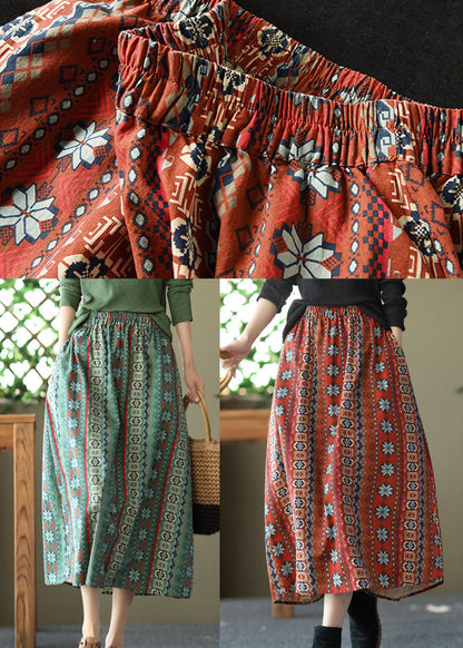 Red Elastic Waist Pockets Linen a Line Skirts Summer