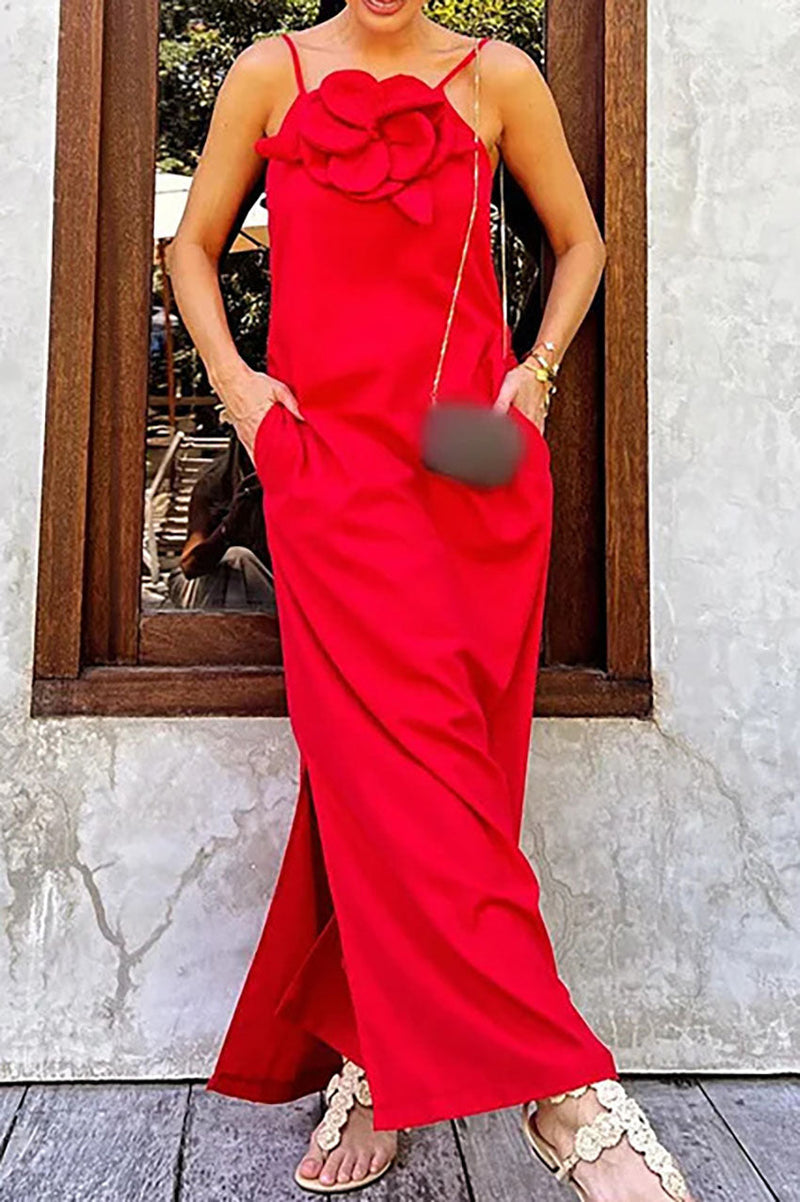 Chest Embellished Cotton and Linen Sling Dress