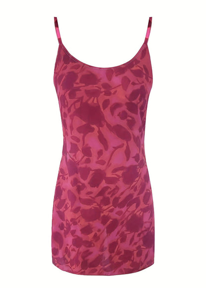 French Rose Print Mini Spaghetti Strap Dress Summer
