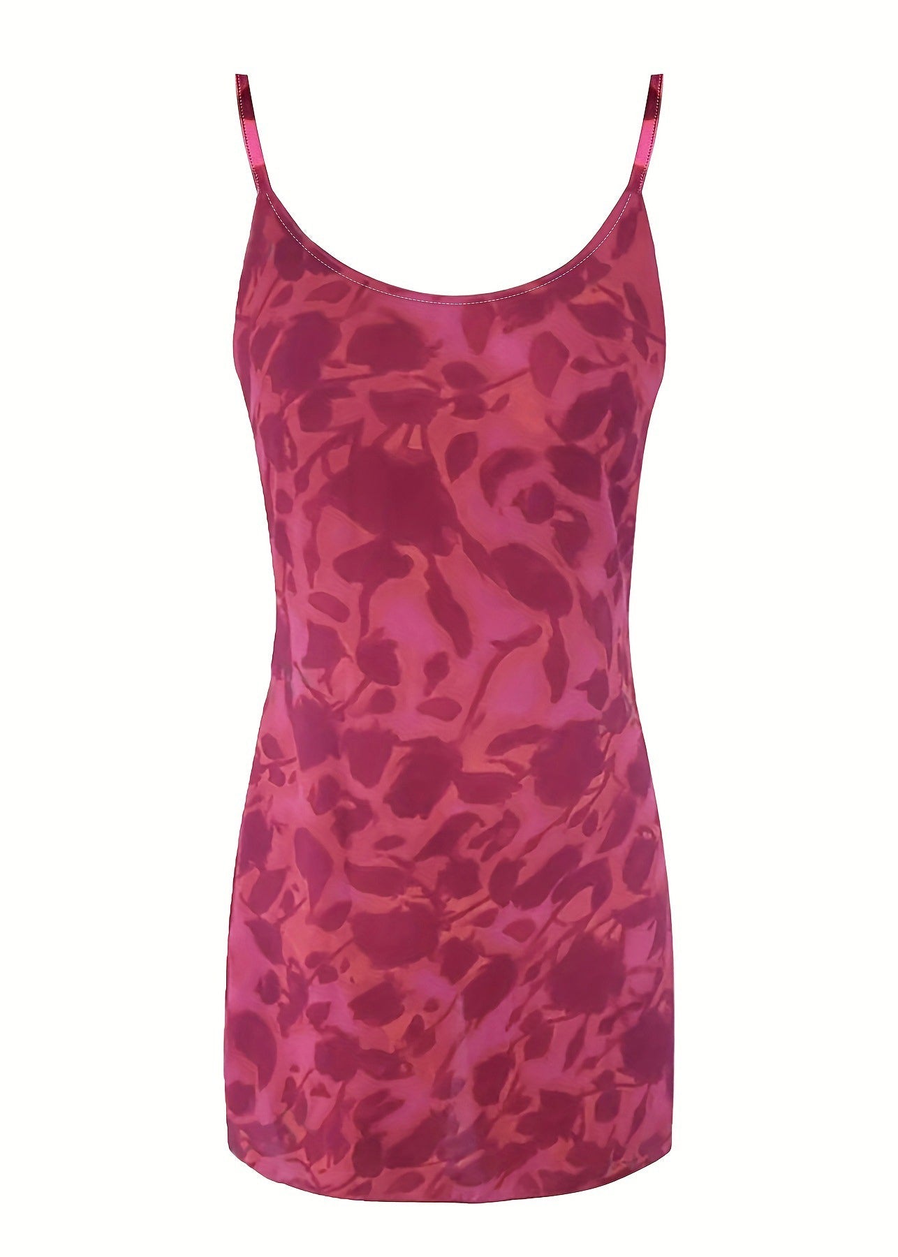French Rose Print Mini Spaghetti Strap Dress Summer