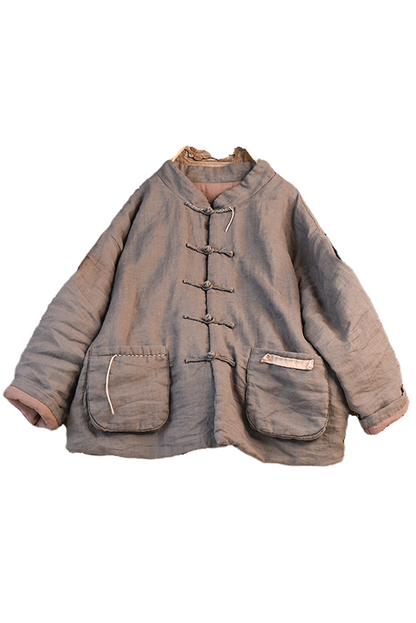 Diy Retro Buckle Cotton Linen Coat Ramie Short Cotton Coat