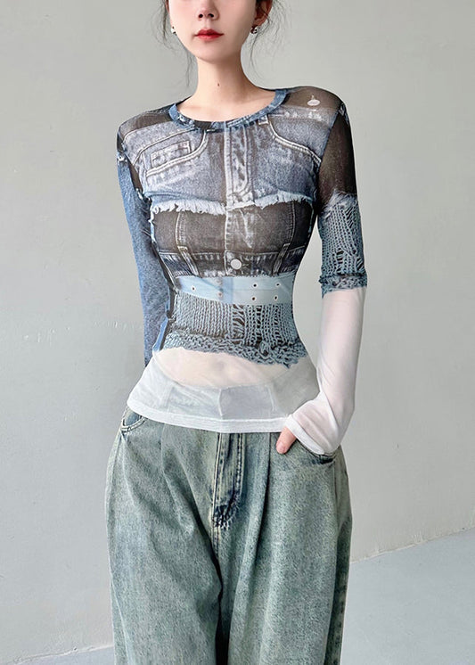 Original O-neck Print Slim Fit Tulle T Shirts Fall