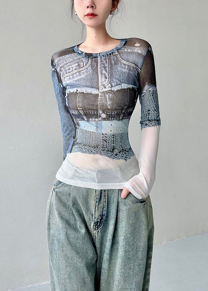 Original O-neck Print Slim Fit Tulle T Shirts Fall