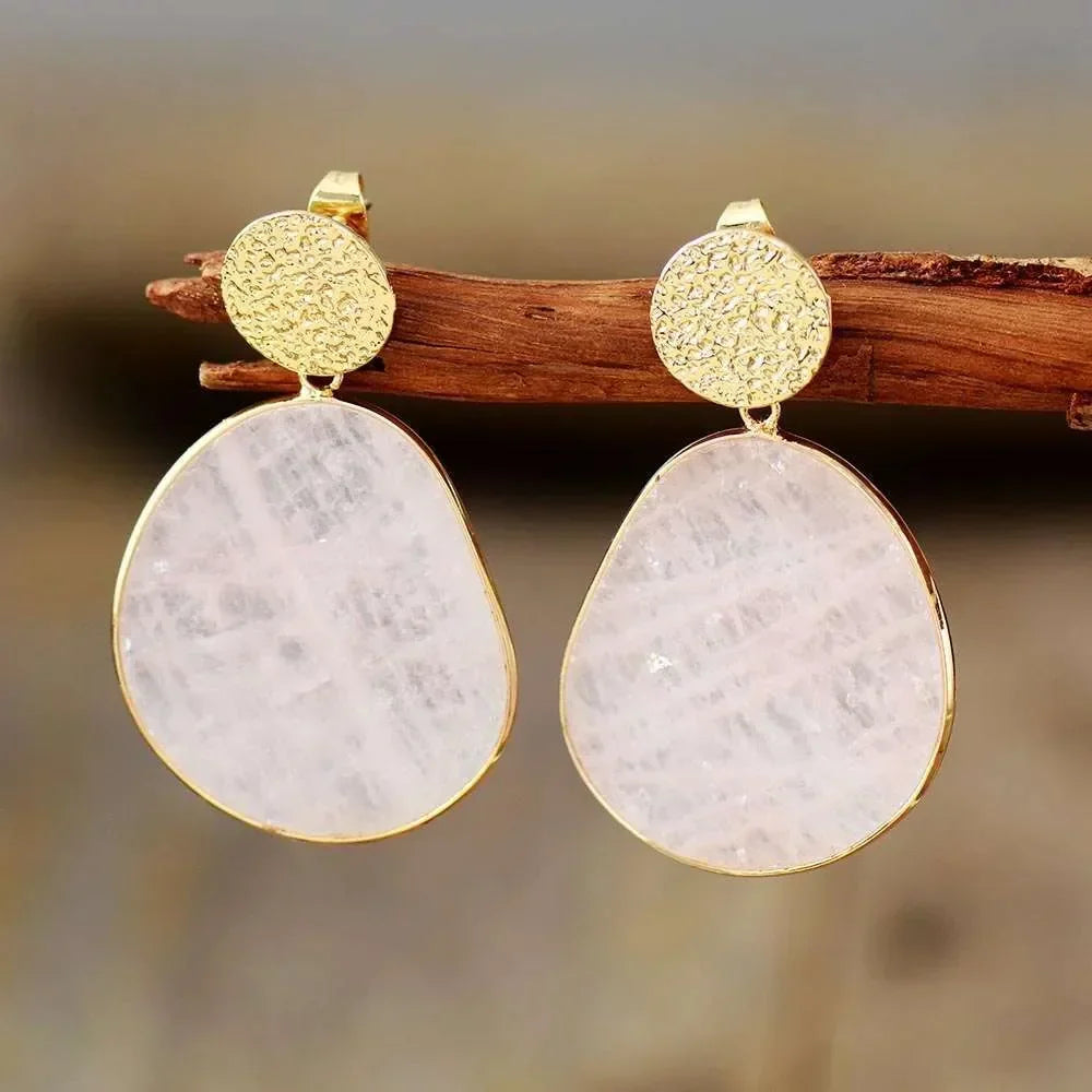 White Rounded Stone Earrings