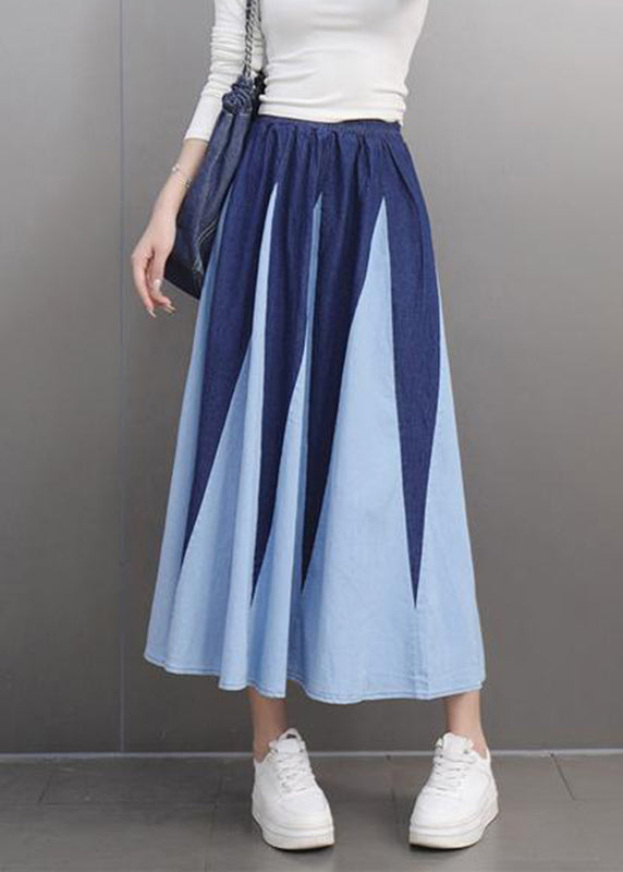 Modern Blue High Waist Patchwork a Line Skirt Spring