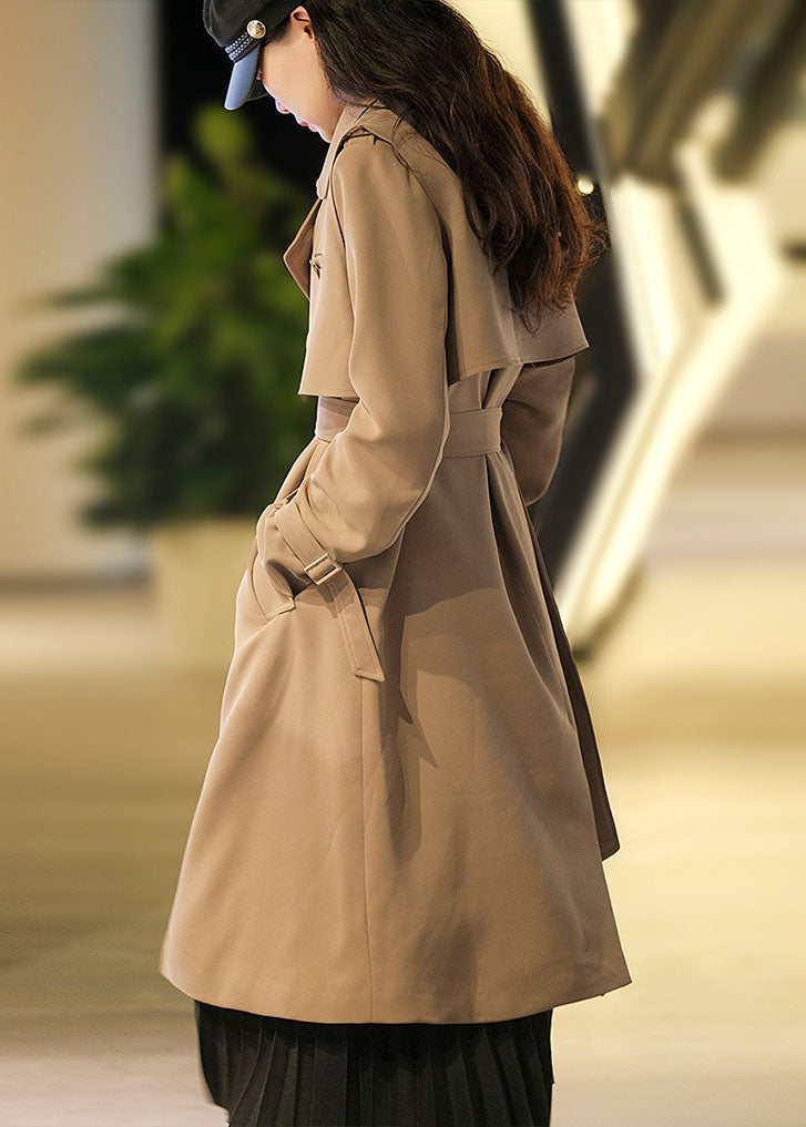 Khaki Spandex Trench Coats Two Piece Set Clothing Double Breast Fall
