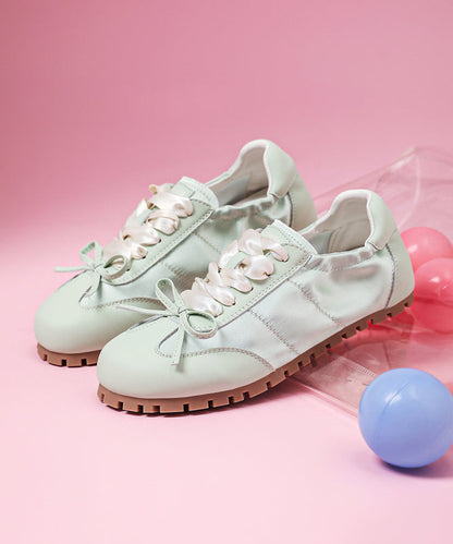 Bow Splicing Cross Strap Flat Shoes Pink Faux Leather