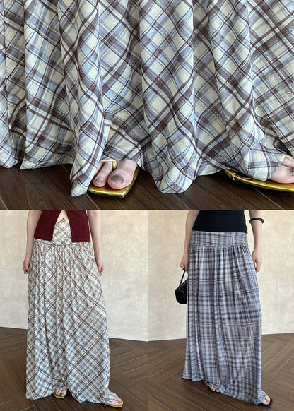 French Black Plaid Wrinkled Tulle Maxi Skirts Summer