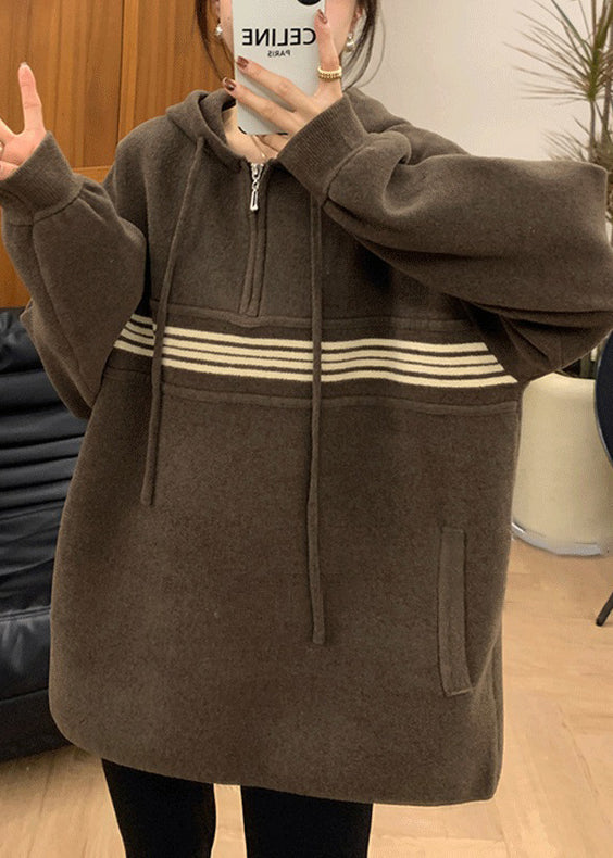 Apricot Hooded Zippered Pockets Sweatshirt Fall