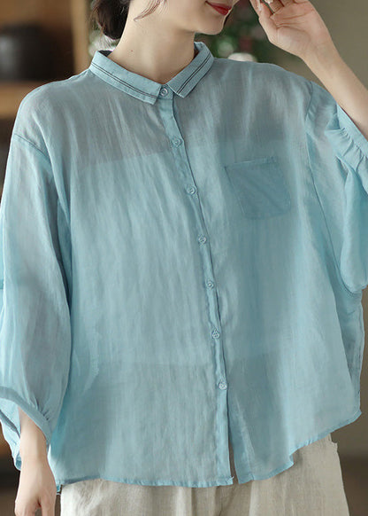 Light Blue Peter Pan Ramie Shirt Spring