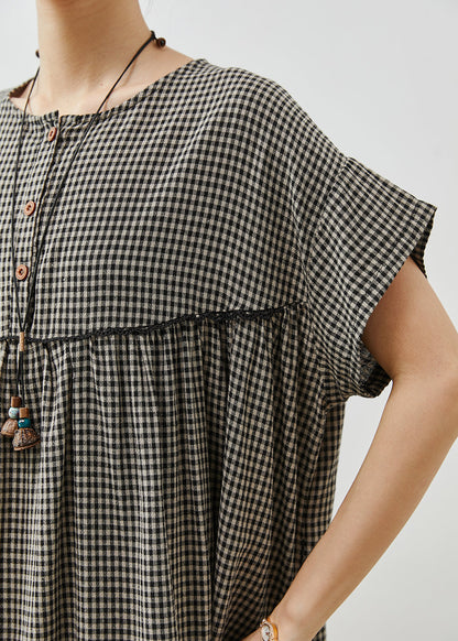 Grey Oversized Plaid Cotton Dress Summer
