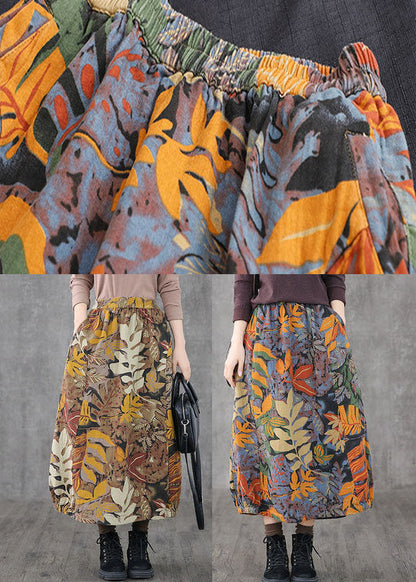 Blue Loose a Line Skirts Elastic Waist Print Spring