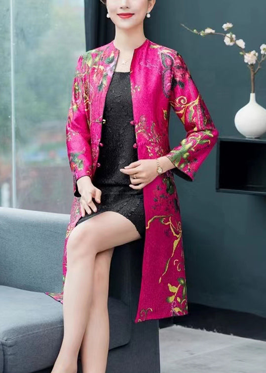 Chinese Style Rose Wrinkled Print Wear on Both Sides Silk Coat Fall