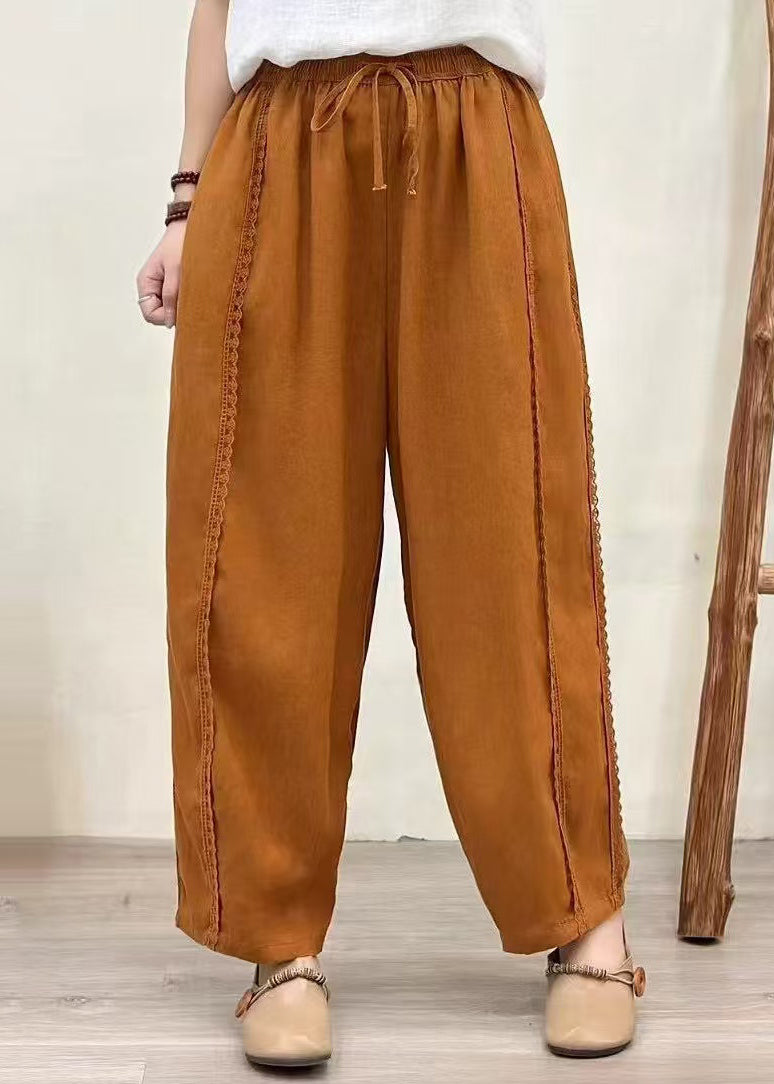 Orange Oversized Patchwork Lace Pants Summer