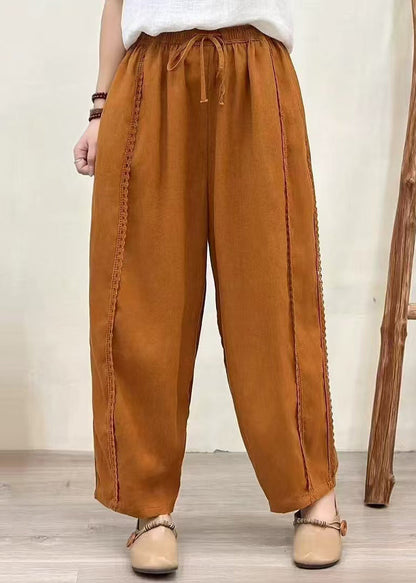 Orange Oversized Patchwork Lace Pants Summer