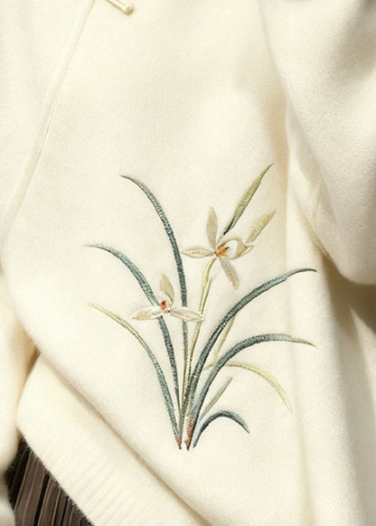 White Stand Collar Button Orchid Knit Sweaters Winter