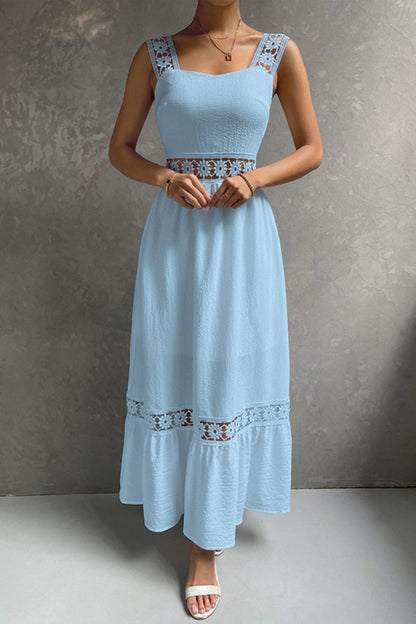 Jacquard Hollow Out Tiered Midi Dress
