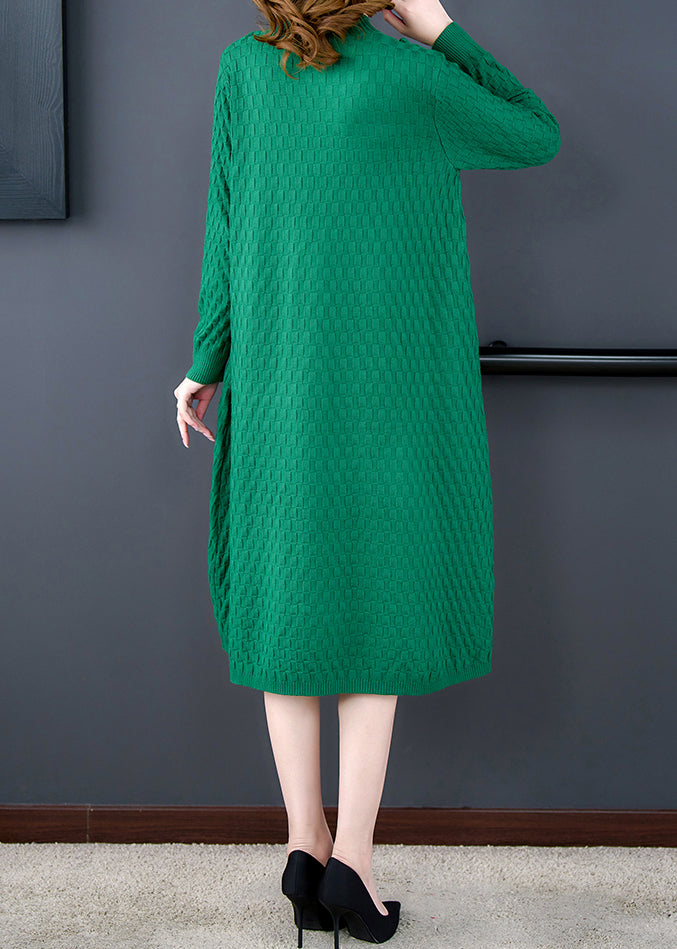 Loose Green Pockets Woolen Sweater Dress Winter