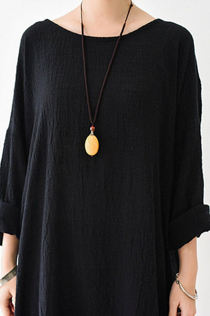 Fall Thin Black Linen Dresses Long Sleeve Linen Caftans Gown