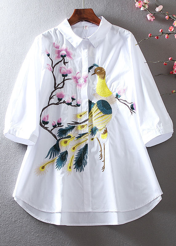 White Embroidered Cotton Shirt Bracelet Sleeve