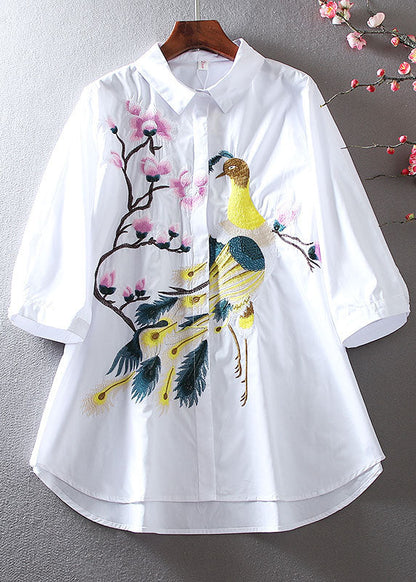 White Embroidered Cotton Shirt Bracelet Sleeve