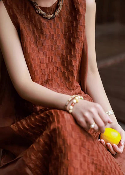 Red O Neck Patchwork Cotton Long Dresses Sleeveless