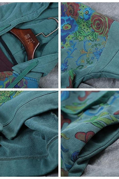 Loose Hoodie Print Long Fleece Dresses for