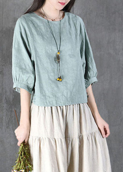 Baby Blue O-neck Jacquard Lantern Sleeve Fall Shirt Tops