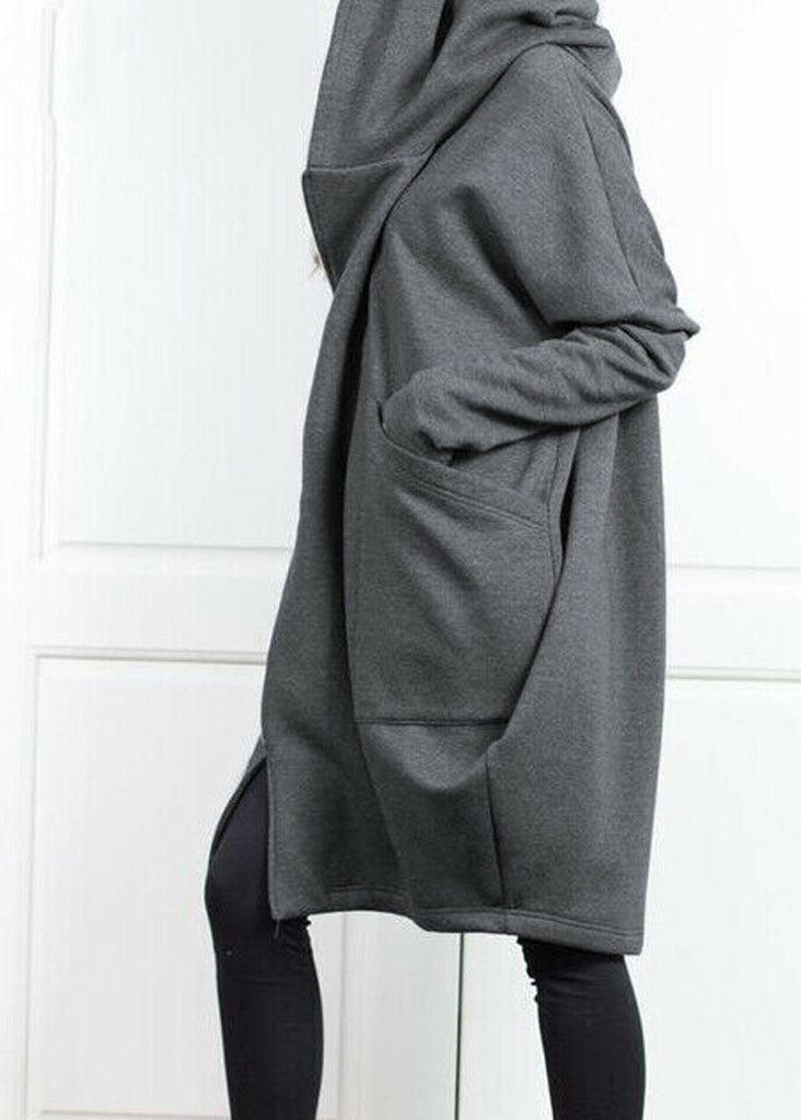 Loose Grey False Two Pieces Patchwork Cotton Hooded Coat Fall