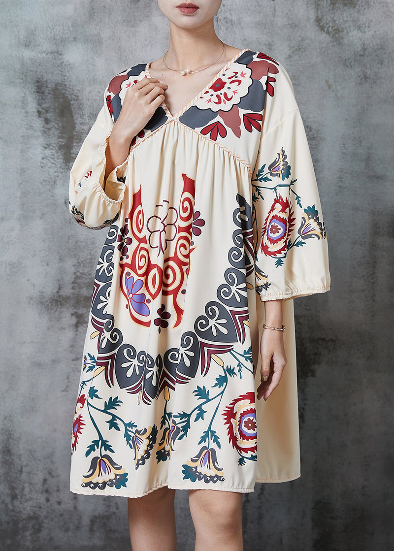Khaki Oversized Print Cotton Vacation Dress Summer