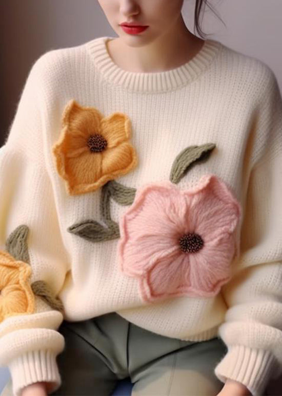 White O Neck Knit Sweater Tops Fall