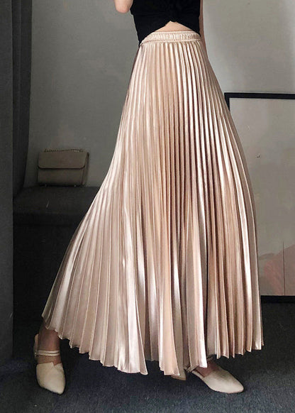 Modern Gold Elastic Waist Wrinkled Satin Maxi Skirt