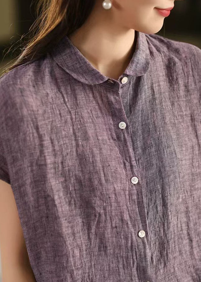Purple Peter Pan Collar Linen Shirt Top Summer