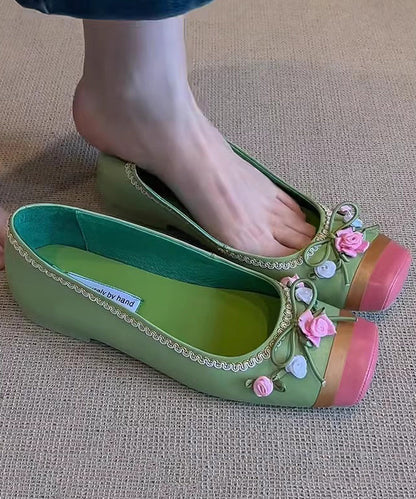 Pink Embroidered Splicing French Flat Shoes for