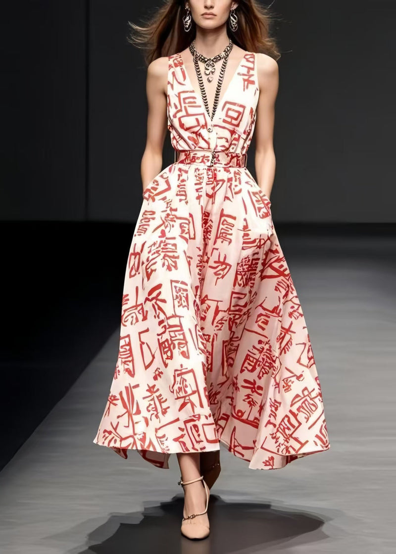 Red Print Silk Sundress Exra Large Hem Summer