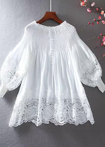 Grey Wrinkled Patchwork Lace Shirt Spring