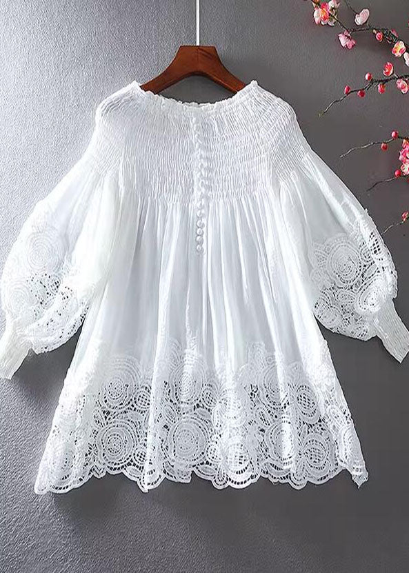 Grey Wrinkled Patchwork Lace Shirt Spring