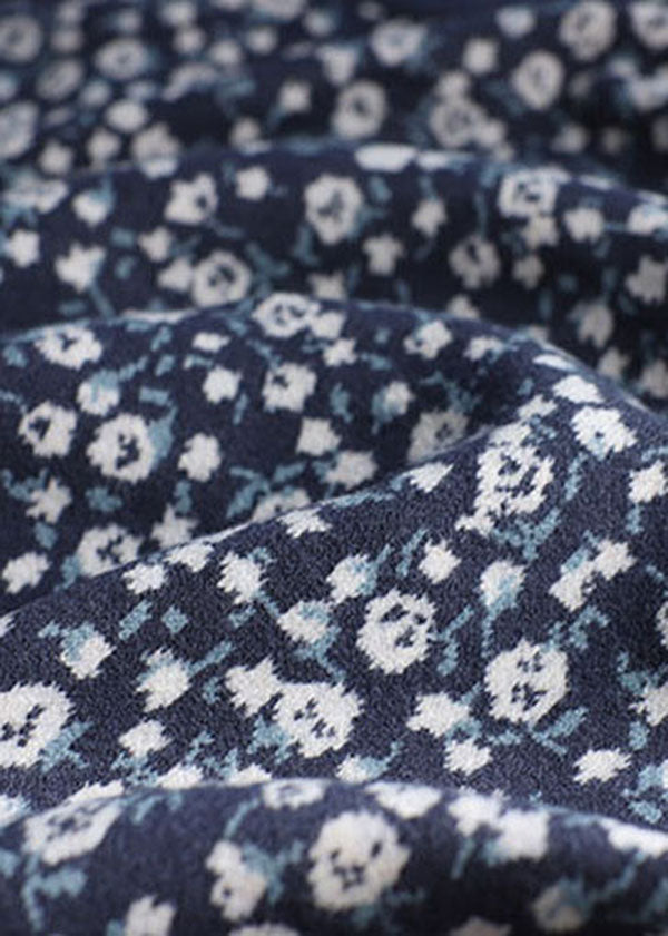 Blue V Neck Print Button Knit Cardigans Spring