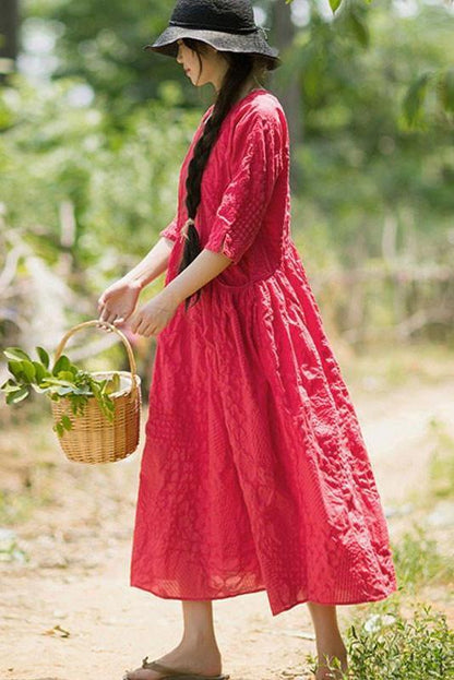 - Pure Color Pleated 100% Cotton Dress