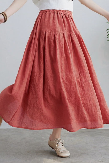 Cotton Linen Color Skirt Double Layer A-line Skirt
