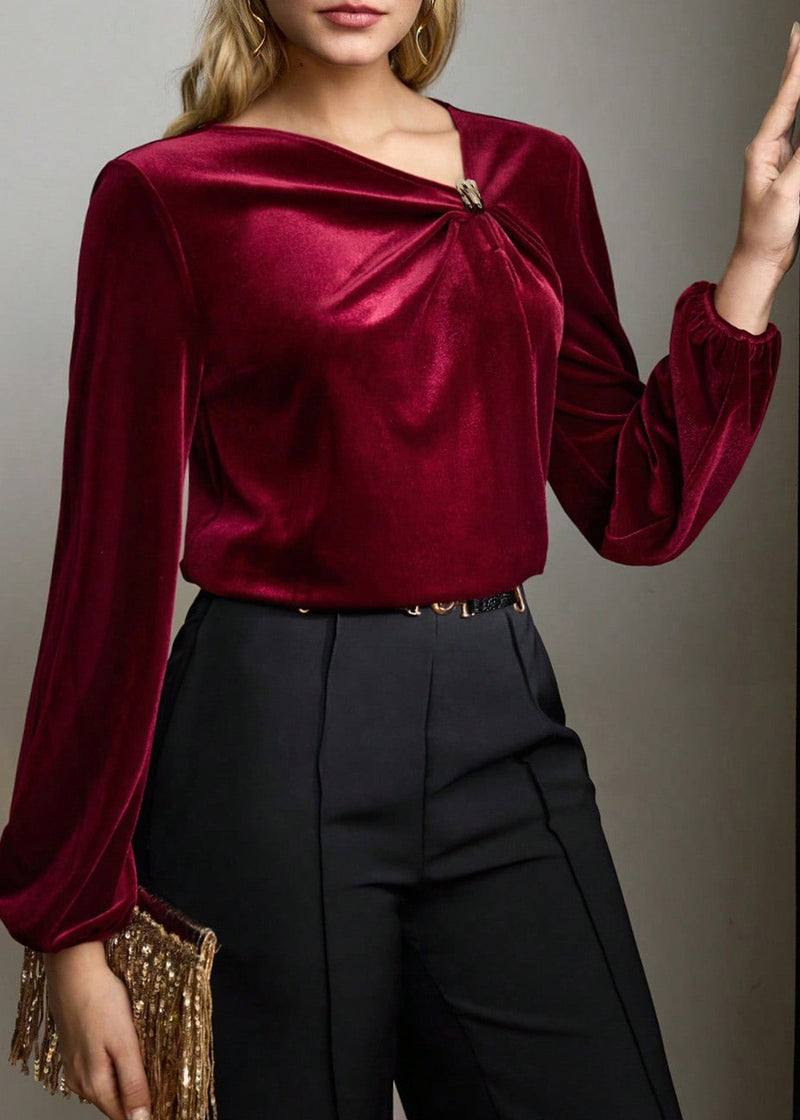 Fine Mulberry Wrinkled Velour Shirt Top Spring