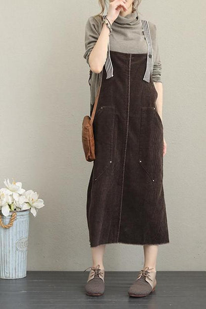 Loose Corduroy Strap Dresses Autumn Outfits