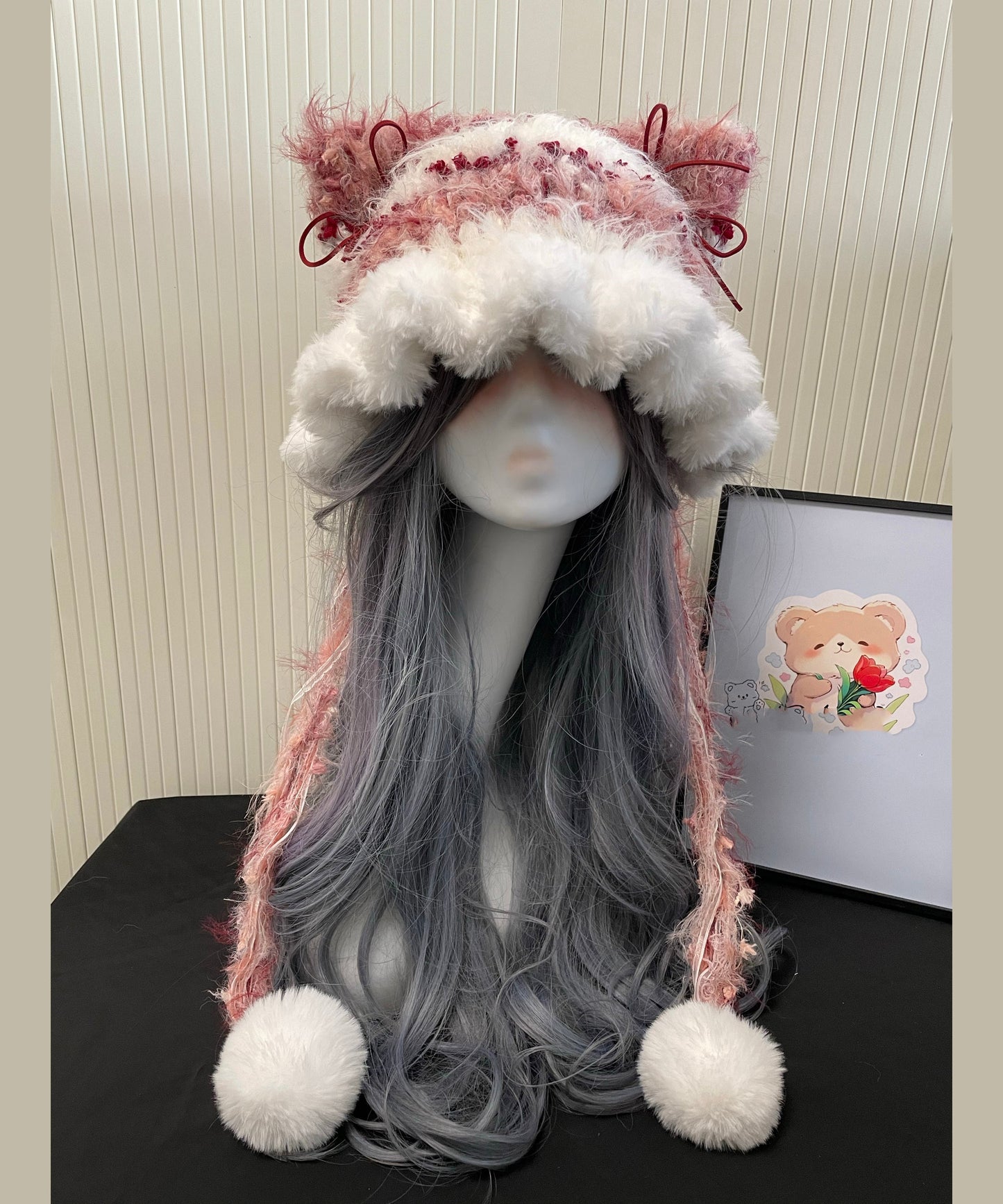 Black Knitted Cozy Thick Warm Fleece Versatile Hat