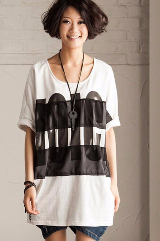White/black/gray Organic Big Letter T-shirt Causel Matching Blouse Outfits