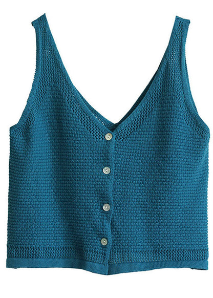 Blue V Neck Button Fall Knit Vest