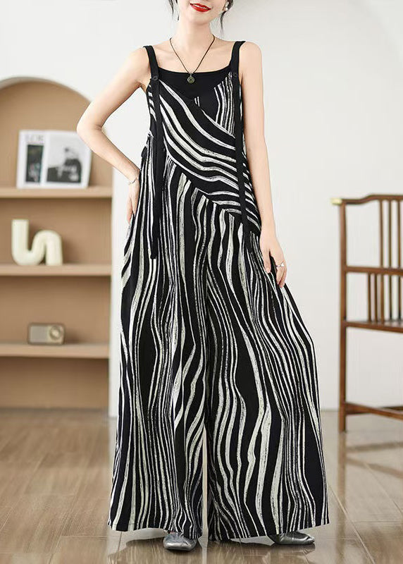 Black Oversized Zebra Pattern Jumpsuits Summer
